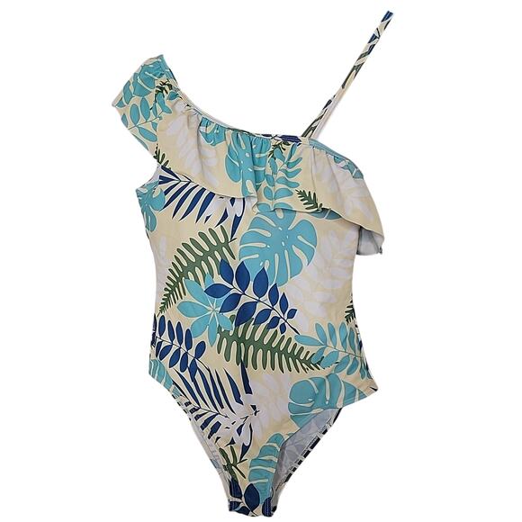 Patpat Womens Swimsuit Medium One Piece Ruffle One Shoulder Yellow Blue NEW - Picture 2 of 5